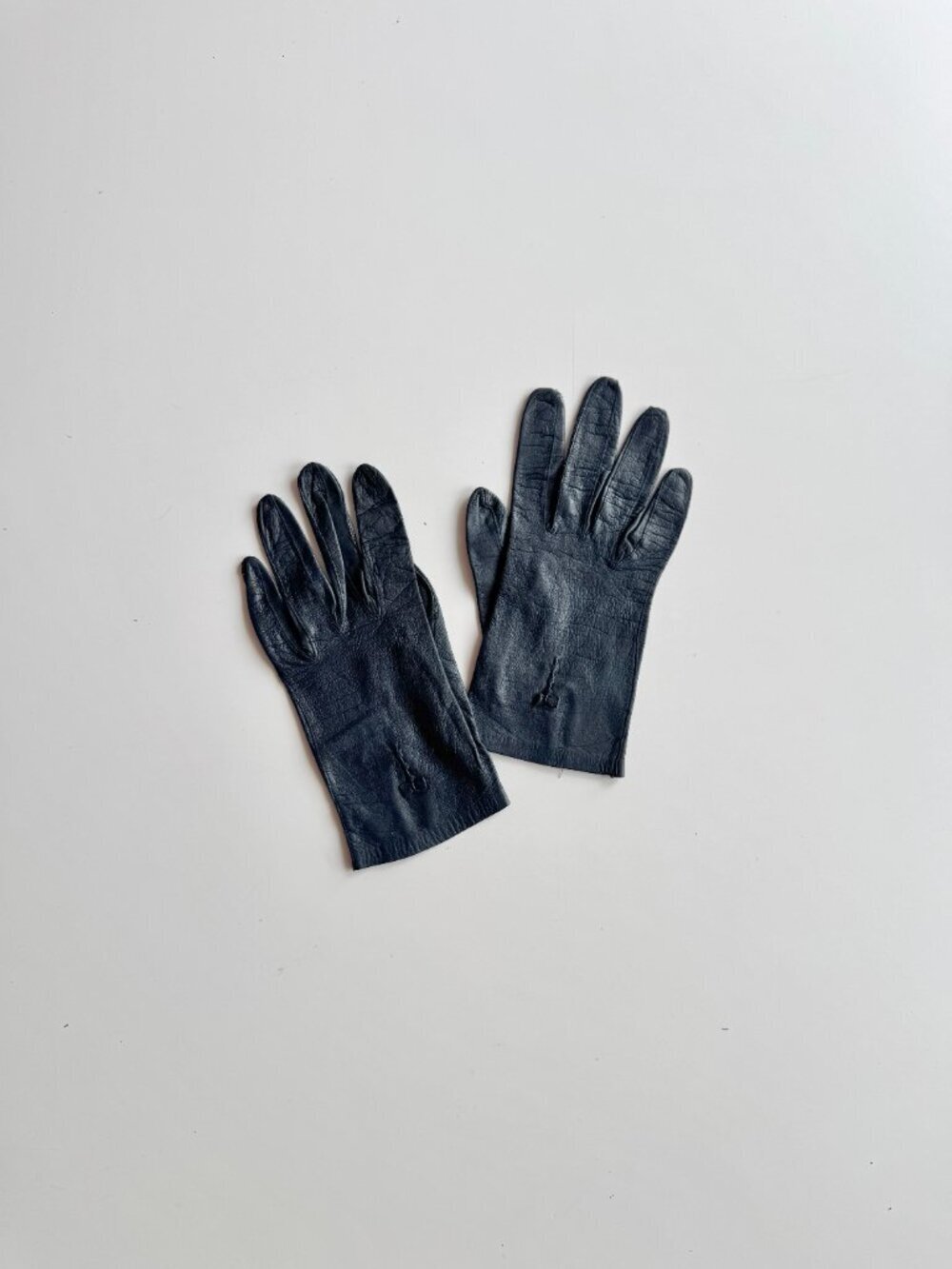 Vintage Dark Navy Blue 100% Kidskin Leather Gloves, Size S